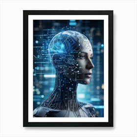 Abstract Head Of A Cyborg With A Highly Detailed Geometric Brain Profile Connected To A Futuristic (4) Art Print