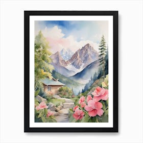 Watercolor Of A Mountain Cabin 1 Art Print