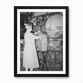 Girl Playing Slot Machine In Decorated Barroom, Raceland, Louisiana By Russell Lee Art Print