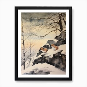 Winter Watercolour Stoat 1 Art Print