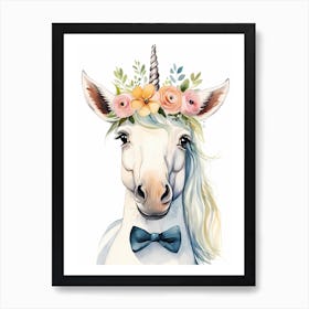 Baby Unicorn Flower Crown Bowties Woodland Animal Nursery Decor (25) Art Print