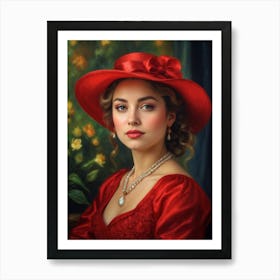 Portrait Of A Woman In Red Hat 1 Art Print