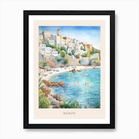 Swimming In Naxos Greece Watercolour Poster Art Print