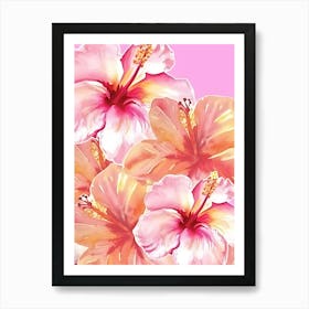 Pink Hibiscus Flowers Art Print