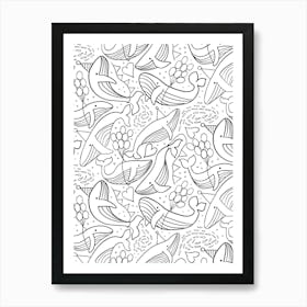 Humpback Whales Have a Birthday Party Black White Kids Art Print