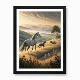 Horses In The Pasture Poster