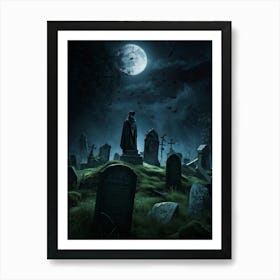 Ghostly Figures Looming Above An Ancient Graveyard In The Haunting Grip Of A Tempestuous Night Sky 2 Art Print