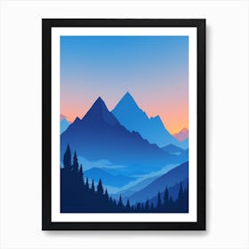 Misty Mountains Vertical Composition In Blue Tone 111 Art Print