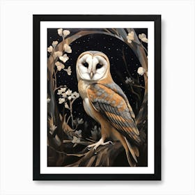 Dark And Moody Botanical Barn Owl 1 Art Print