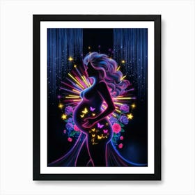 Neon Pregnant Woman Art Print