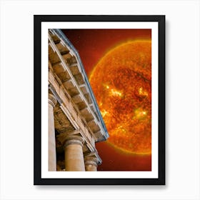 Ruins Space Digital Collage Architecture Sun Orange Art Print