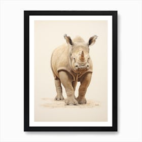 Rhino Walking Through The Landscape Illustration 8 Art Print