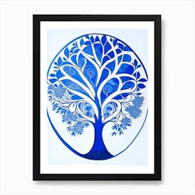 Tree Of Life (Immortality) Symbol Blue And White Line Drawing Art Print