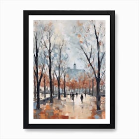 Winter City Park Painting Montjuc Park Barcelona 1 Art Print