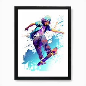 Skateboarding In Buenos Aires, Argentina Gradient Illustration 1 Art Print