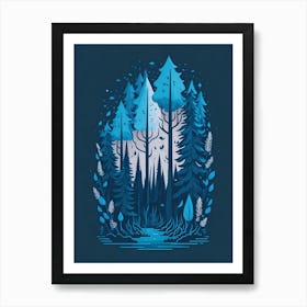 A Fantasy Forest At Night In Blue Theme 100 Art Print