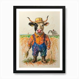 Cow In Overalls Art Print