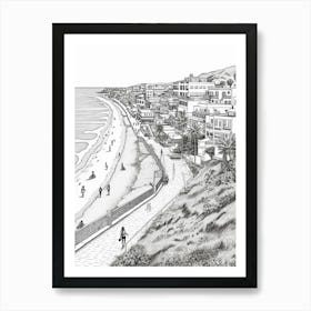 View Of Malibu California, Usa Line Art Black And White 3 Art Print