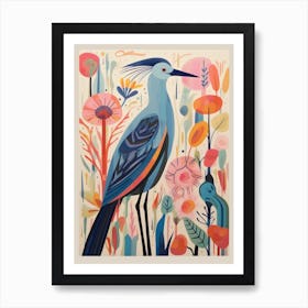 Colourful Scandi Bird Great Blue Heron 4 Art Print