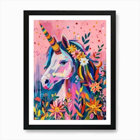 Floral Unicorn In The Meadow Floral Fauvism Inspired 1 Art Print