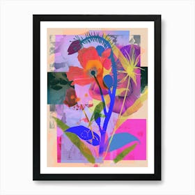 Poppy 3 Neon Flower Collage Art Print