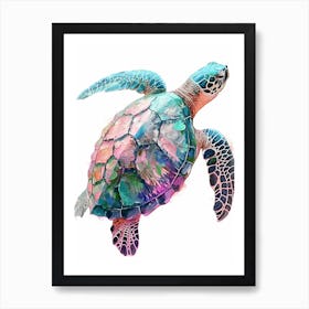 Brushstroke Sea Turtle On A White Background Art Print