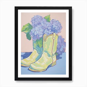 A Painting Of Cowboy Boots With Lilac Flowers, Fauvist Style, Still Life 1 Art Print