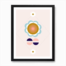 Navy Retro Flower Composition Art Print