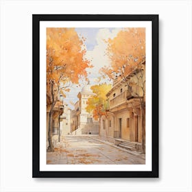 Athens Greece In Autumn Fall, Watercolour 4 Art Print