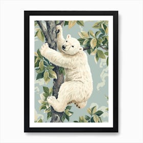 Polar Bear Cub Climbing A Tree Storybook Illustration 3 Art Print