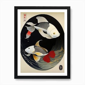 Fish Yin and Yang 3, Japanese Ukiyo E Style Art Print