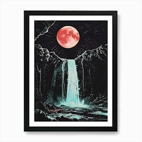 Full Moon Over Waterfall 1 Art Print