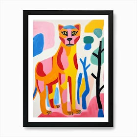 Colourful Kids Animal Art Mountain Lion 4 Art Print