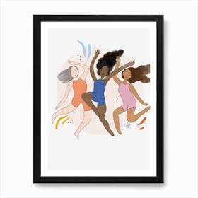 Three Women Dancing On The Moon Art Print