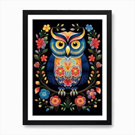 Folk Bird Illustration Great Horned Owl 1 Art Print
