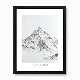 Nanga Parbat Pakistan Line Drawing 2 Poster Art Print