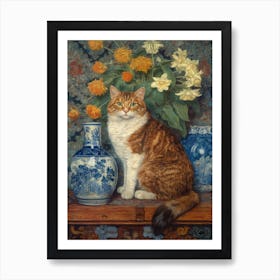 Delphinium With A Cat 1 William Morris Style Art Print