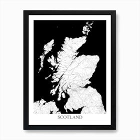 Scotland White Black Map Art Print