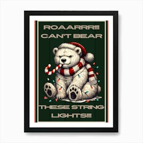 Grumpy Polar Bear in Christmas Lights Art Print