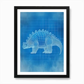 Ankylosaurus Dinosaur Blue Print Style Art Print