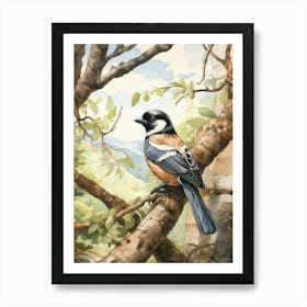 Storybook Animal Watercolour Magpie 1 Art Print