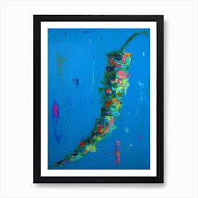 Green Chili In Blue Art Print