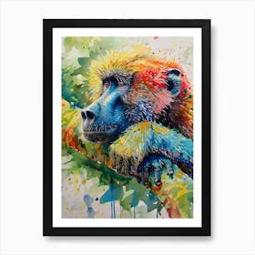 Baboon Colourful Watercolour 2 Art Print