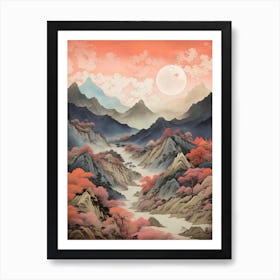 Chugoku Mountains In Multiple Prefectures, Ukiyo E Drawing 2 Art Print