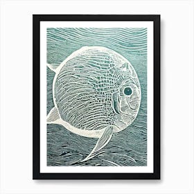 Giant Ocean Sunfish II Linocut Art Print