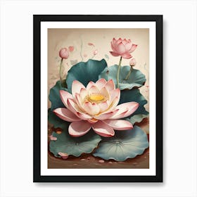 Lotus Flower Illustration Art Print 0 Art Print