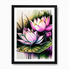 Lotus Flowers In Park Graffiti 3 Art Print