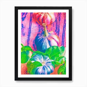 Garlic Risograph Retro Poster vegetable Art Print