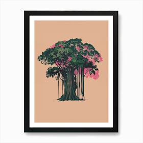 Banyan Tree Colourful Illustration 1 1 Art Print