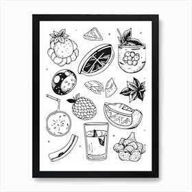 Fruits And Vegetables Black And White Line Art 3 Poster